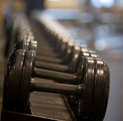 Close-up row of dumbbells at Collbran Fitness